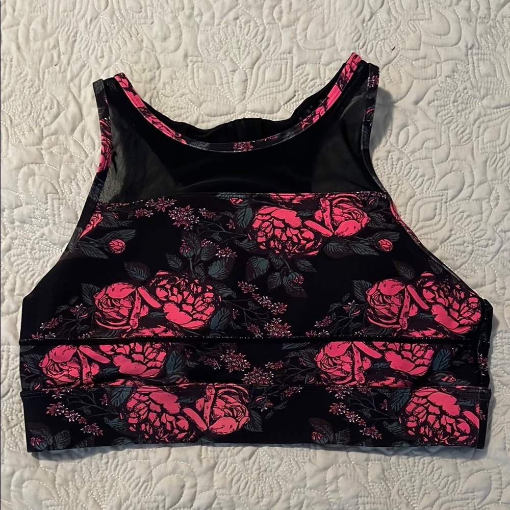 Floral Black and Pink Sports Bra